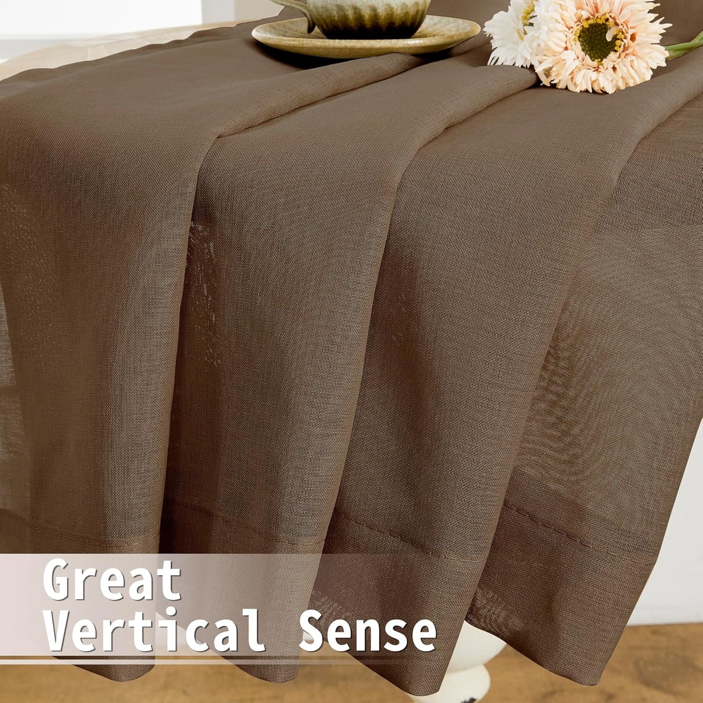 Tollpiz Small Sheer Door Curtain Closet Linen Textured Curtain Sheers Doorway Light Filtering Voile French Door Rod Pocket Curtains Patio Glass Door, 25 x 40 inches Long, Brown, Set of 1 Panel