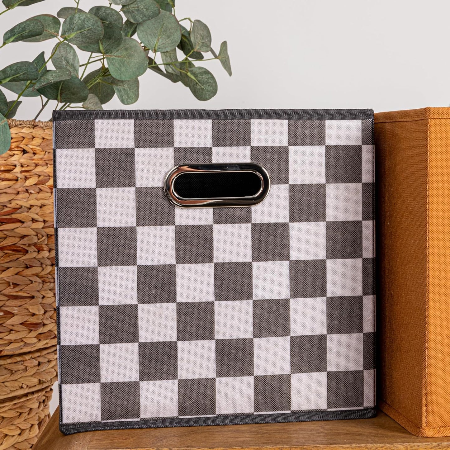 Household Essentials Fabric Storage Bins 6 Piece Set, Checkerboard White and Black