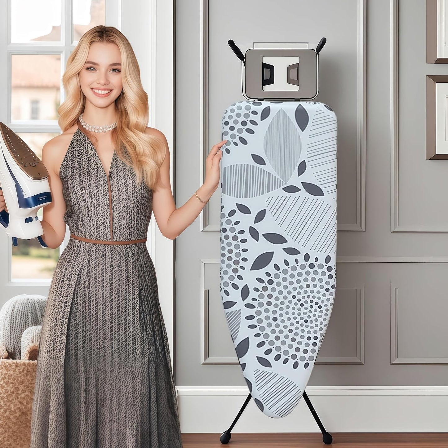 Ironing Board Cover with Two 5MM Thick Feltpads,13"x43"Heat Resistant Replacement Ironing Board Cover and Pad,Fits Standard Ironing Boards,Durability and Easy to Install