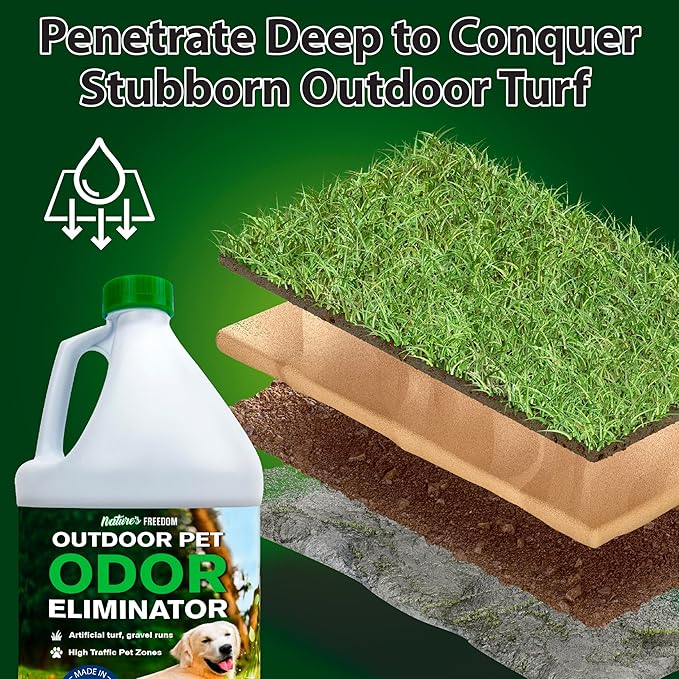 Nature's Freedom Outdoor Pet Odor Eliminator – Gallon Enzyme Cleaner with Pump Sprayer for Yard, Turf, Patios, Kennels, Concrete