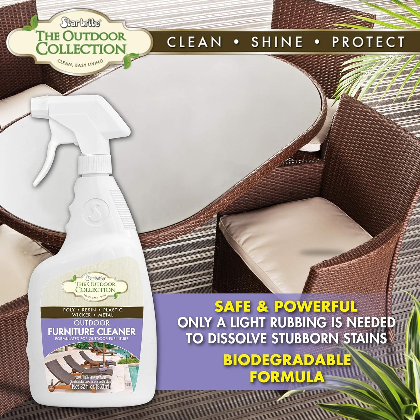 STAR BRITE Outdoor Collection Furniture Cleaner Spray - All-Surface Cleaner for Poly, Resin, Vinyl, Plastic, Rubber, Glass, Metal, and Fiberglass - 32 OZ (51932)