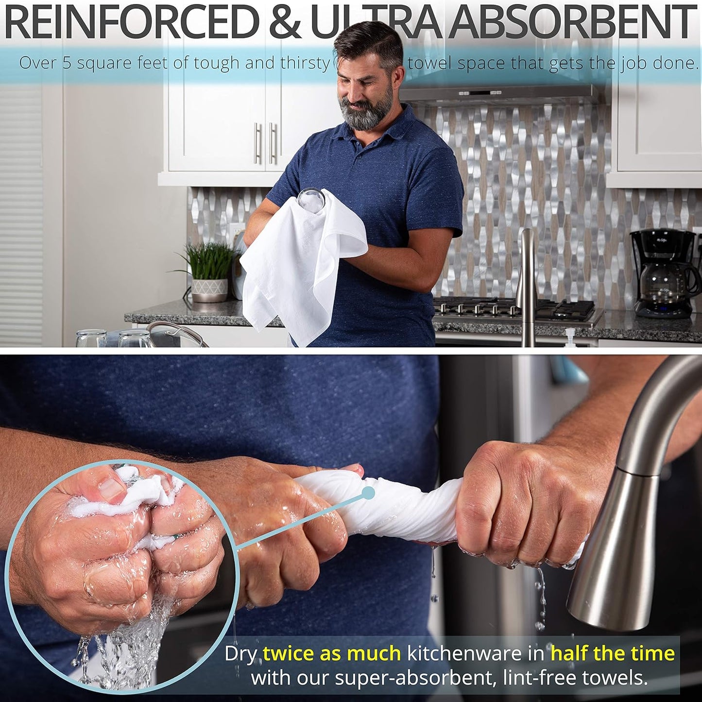 Aunti Em's Kitchen Flour Sack Dish Towels - Natural Cotton for Embroidery and Drying Glass, Hand, Dinnerware - Plain, Thick, Zero-Lint, Highly Absorbent - Set of 12, 27 x 27 Inch, Navy Blue