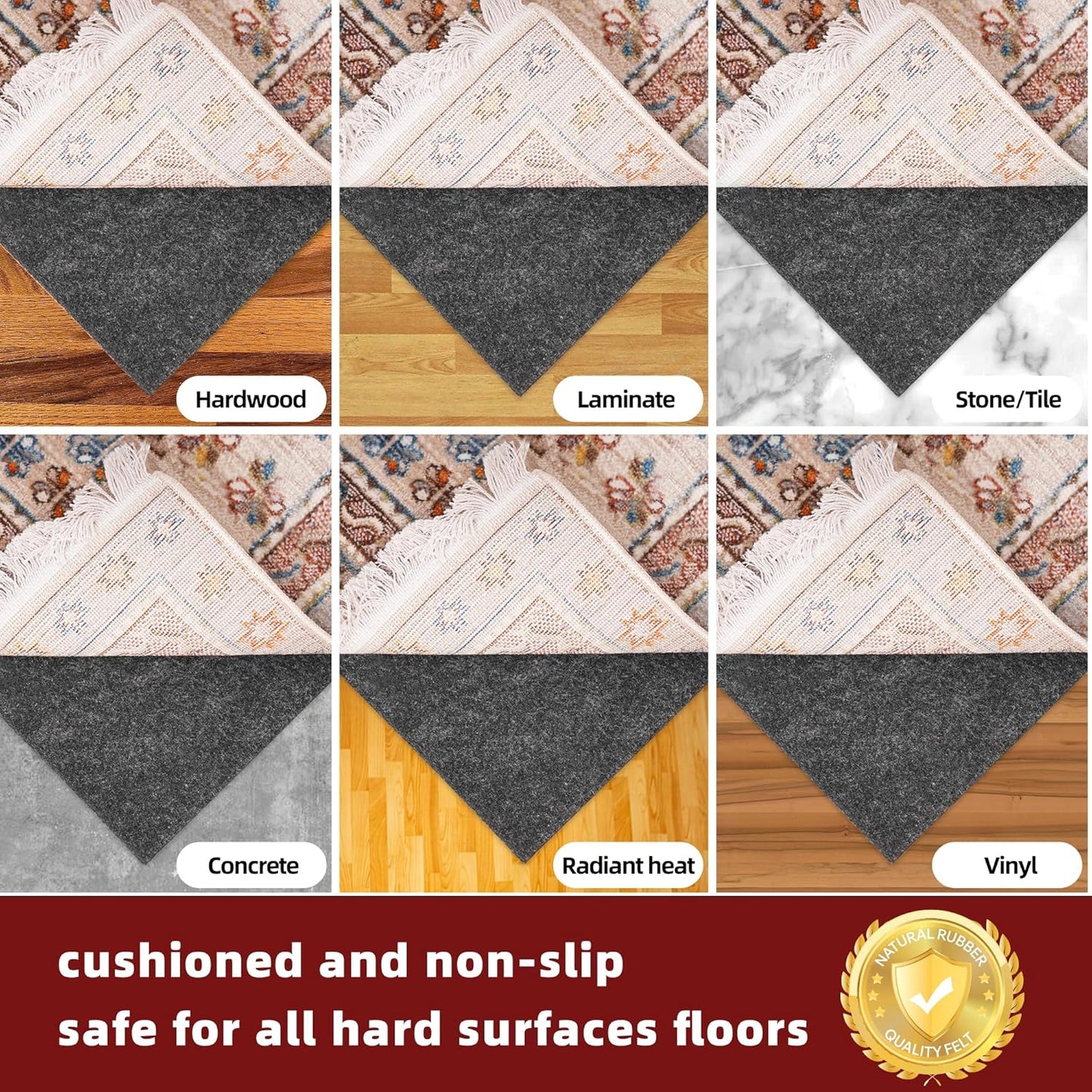 BAGAIL Felt and Natural Rubber Backing Rug Pads 1/4” Thick, Round 8 Ft Non Slip Carpet Gripper Keep Rugs in Place, Under Area Rug Protective Cushioned Pads, Carpet Runners, Hardwood Floors Protection