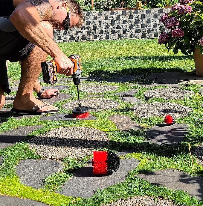 Cleaner Drill Brush Attachment Set - Power Scrubber Brush Cleaning Kit & 5 Inch Extension, 3 Brushes Use On Grout, Cars, Bathroom Surfaces, Tile, Shower & Tubs