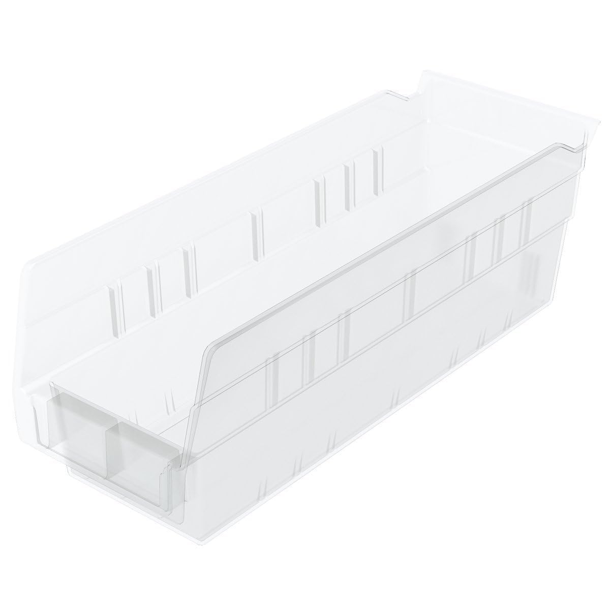 Akro-Mils 30120 Plastic Shelf Bins, Heavy Duty Storage Bins for Garage, Closet, and Drawer Organization, 12-Inch x 4-Inch x 4-Inch, Clear, 24-Pack