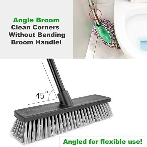 Floor Scrubbing Brush Stiff Bristles with 49.6 inches Telescopic Long Handle, Yard Brush Concrete Broom for Cleaning Garden, Patio Bathroom, Kitchen, Garage, Deck, Tile, Marble, Stone, Wood Floors