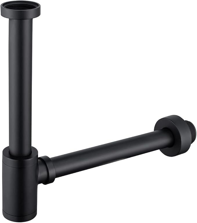 Brass Round Bottle P-Trap 1 1/4, Adjustable Basin Sink Waste Drain Trap Kit, Matte Black P Trap