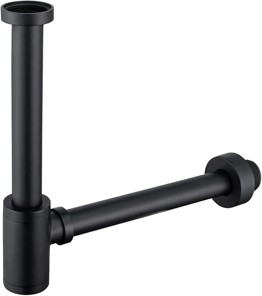 Brass Round Bottle P-Trap 1 1/4, Adjustable Basin Sink Waste Drain Trap Kit, Matte Black P Trap