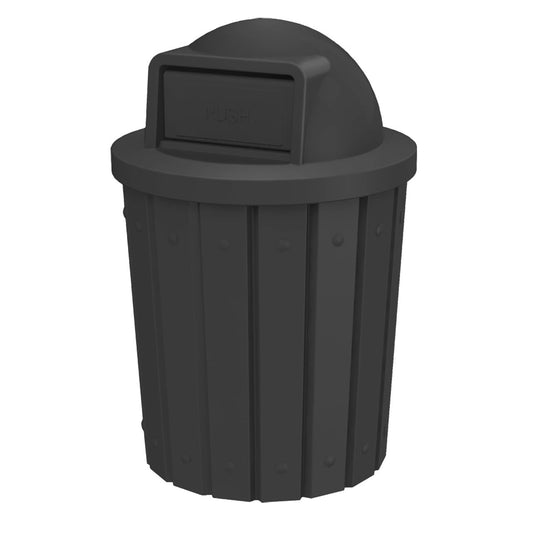 42 Gallon Slatted Circle 100% Recycled Plastic Commercial Outdoor and Indoor Trash Can with Push Open Dome Lid and Internal Liner | Great for Schools and Businesses - Black