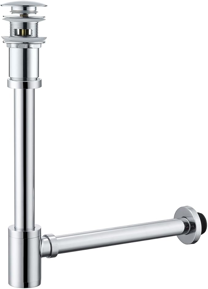 Brass Round Bottle P-Trap with Pop Up Drain Stopper with Overflow,1 1/4 Adjustable Basin Sink Waste Drain Trap Kit,Chrome P Trap