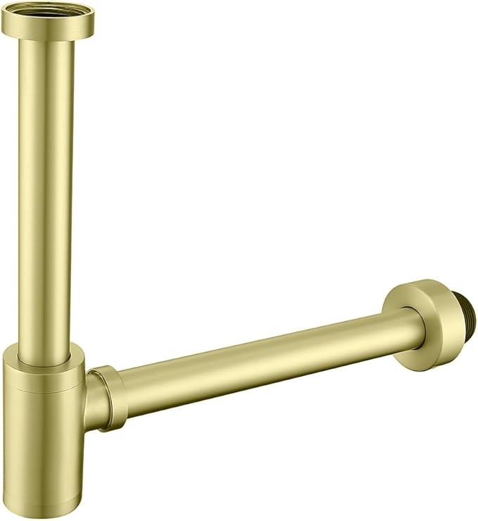 Brass Round Bottle P-Trap 1 1/4, Adjustable Basin Sink Waste Drain Trap Kit, Brushed Gold P Trap