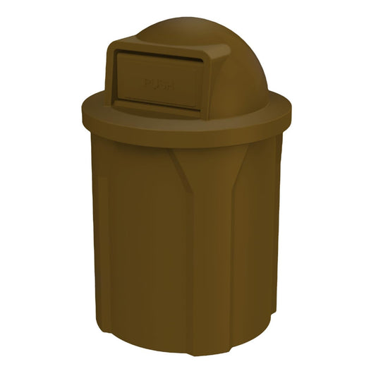 42 Gallon Round 100% Recycled Plastic Heavy-Duty Commercial Outdoor and Indoor Trash Can with Push Open Dome Lid and Internal Liner | Great for Schools and Businesses - Brown