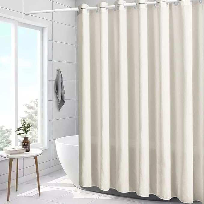 Furlinic No Hook Long Shower Curtain 72 x 78 Inch,Polyester Fabric Tall Bathroom Curtain,Washable & Waterproof,Includes Plastic Built in Grommets,Hotel Style,Beige
