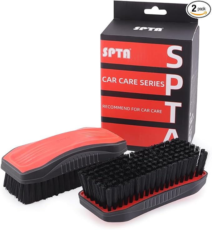 SPTA Carpet Cleaning Brush, 2Pcs Universal Leather & Upholstery Brush,Durable Nylon Bristles for Car Detailing,Ideal for Cleaning Seats, Carpets & Interior Surfaces,Gentle,Effective Detailing Tool