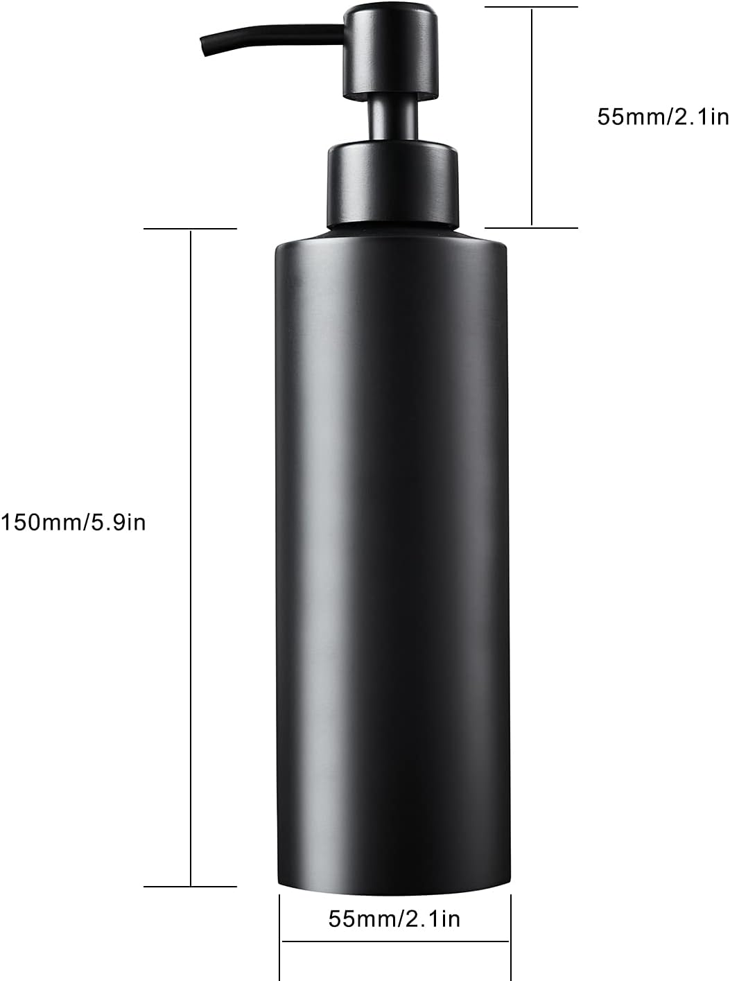 Soap Dispenser, Matte Black with Funnel and Non-Slip Coaster 304 Stainless Steel Metal Pump Hand Sanitizer Bottle for Bathroom, and Kitchen (12oz/350ml)
