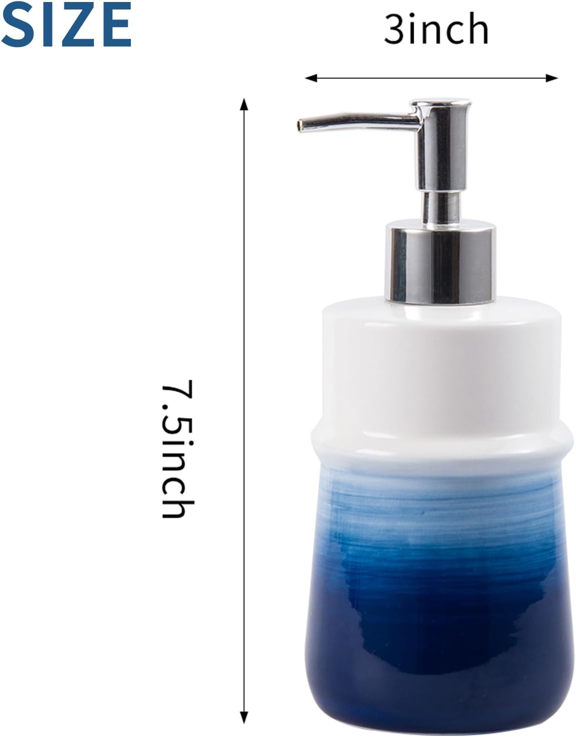 Navy Blue Ceramic Soap Dispenser for Kitchen, Refillable Hand Dispenser with Rust Proof Stainless Steel Pump, 12Oz Lotion Dispenser Bathroom for Dish Soap, Hand soap.