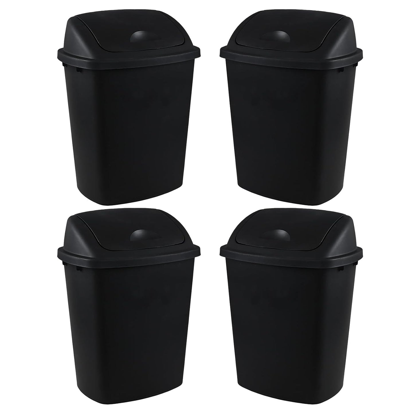 10 Gallon Plastic Swing Top Trash Cans, 4-Pack Garbage Cans with Swing Top Lid, Black
