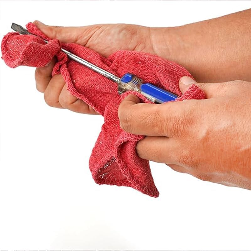 Shop Towels (Red, 50-Pack) - Bulk Cleaning Towel in a Bag, Mechanic Cotton Wipes for Car Maintenance, Auto Mechanics & Garage, Wipe Grease & Oil, Machine Wash & Reusable