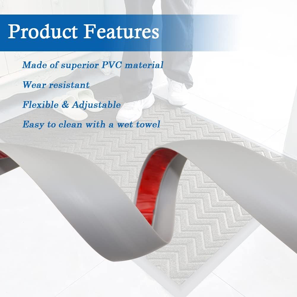 Floor Transition Strip Self Adhesive Carpet & Flooring Transitions Edging Trim Strip PVC Threshold Transitions Suitable for Threshold Height Less Than 3mm (3.3Ft, Gray)