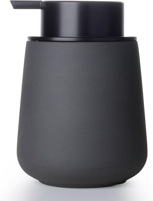 INGOFIN Ceramic Lotion Dispenser - 12oz Refillable Hand Soap Dispenser Bathroom, Modern Liquid Soap Dispenser with Pump, Dish Dispenser for Kitchen, Matte Grey