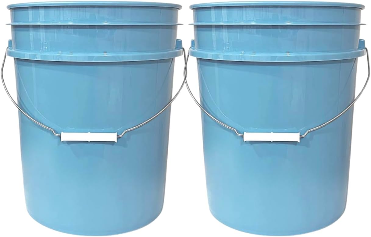 House Naturals 5 Gallon Premium HPDE Plastic Bucket - Made in USA Food Grade Storage Container, BPA Free All Purpose Pail (2, Light Blue)
