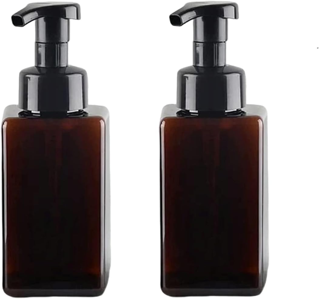 Foaming Soap Dispenser, 450ml(16oz) Refillable Modern Square Pump Bottle for Shampoo, Body Wash, Liquid Soap, PETG Plastic Empty Soap Dispenser for Kitchen, Bathroom, Hospital. 2 Pcs (Brown)