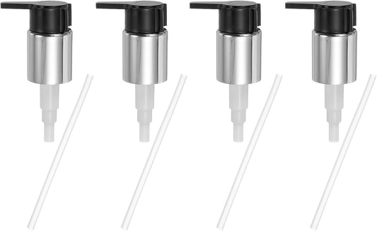uxcell 4 Pcs Soap Dispenser Pump Heads, Hand Soap Dispensers Top Pumps Replacement Clip-on Pumphead for Standard 24/410 Neck Size Bathroom Lotion Shampoo Bottle, Silver Black