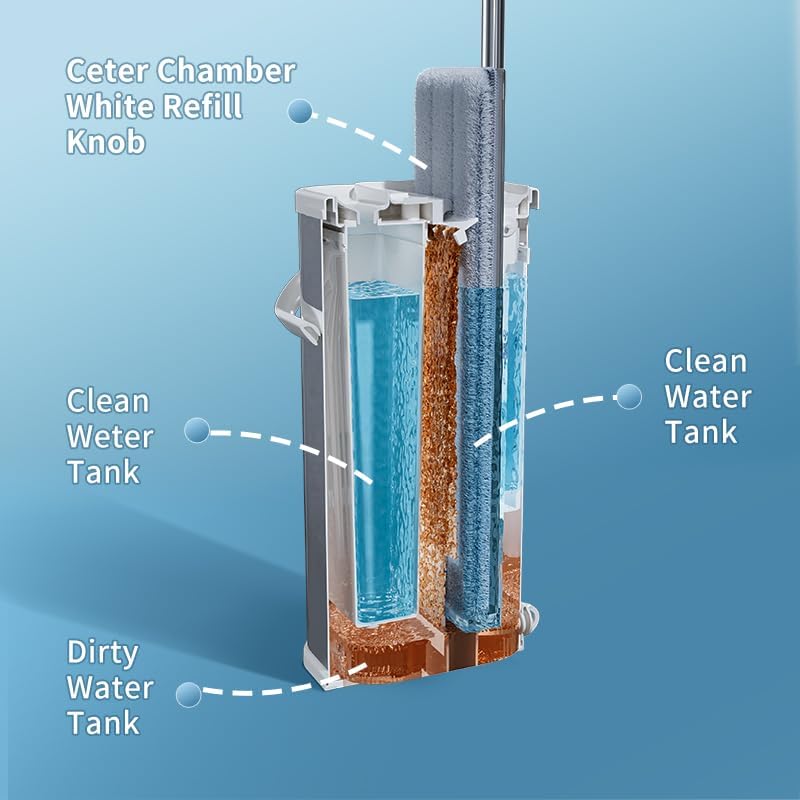 Stainless Steel Mop and Bucket Set with Wringer, Easy-to-use Flat Mop with Separate Dirty Water System, Deep-Cleaning Mops for Floors, Versatile Mops for Walls