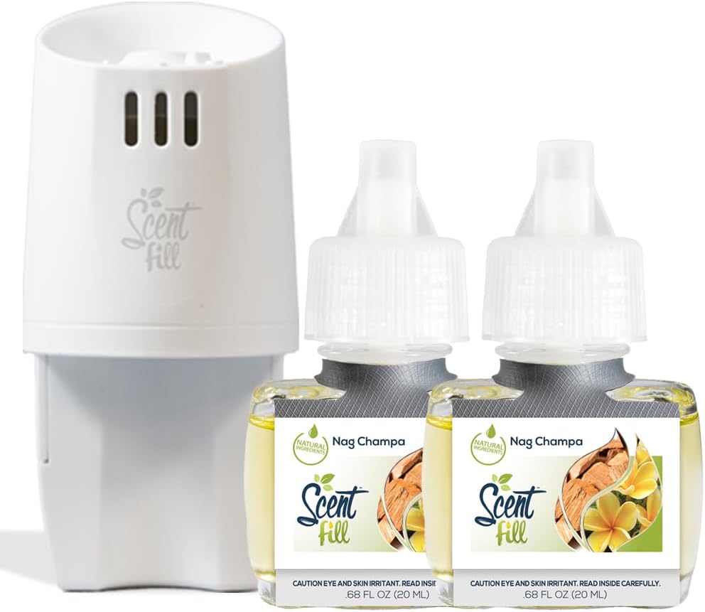 Scent Fill Nag Champa Plug in Air Freshener, Scented Oil Refills, 2 Refills + Diffuser