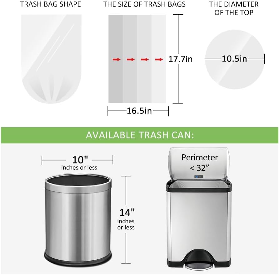 180 Counts 2 Gallon (1.8-2 Gal) Small Trash Bags Garbage Bags by RayPard, fit 1.6,1.8,2,2.2 Gal Waste Basket, 6.5-7 Liter Strong Trash Can Liners for Home Office Kitchen Bathroom Bedroom, Clear