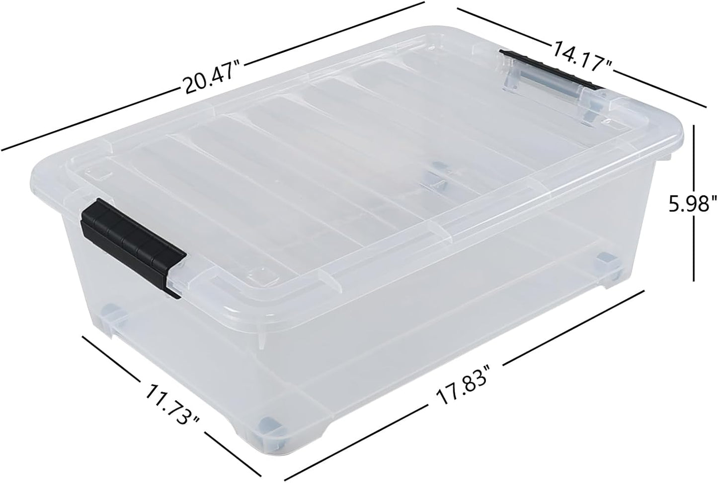 4 Pack 20 L Plastic Under Bed Storage Box with Lid, Clear Plastic Storage Bins Under Bed with Wheels