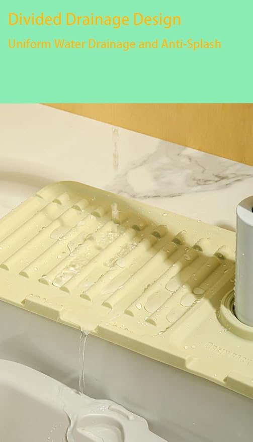 Sink Faucet Absorbing Mat,Kitchen Sink Splash Guard Longer Silicone Sink Faucet Mat,Silicone Sink Faucet Mat for Dish Soap Sponge Holder for Bathroom (Yellow,17.5x5.5 Inch)