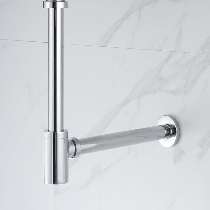 Brass Round Bottle P-Trap with Pop Up Drain Stopper,1 1/4 Adjustable Basin Sink Waste Drain Trap Kit without Overflow, Chrome P Trap