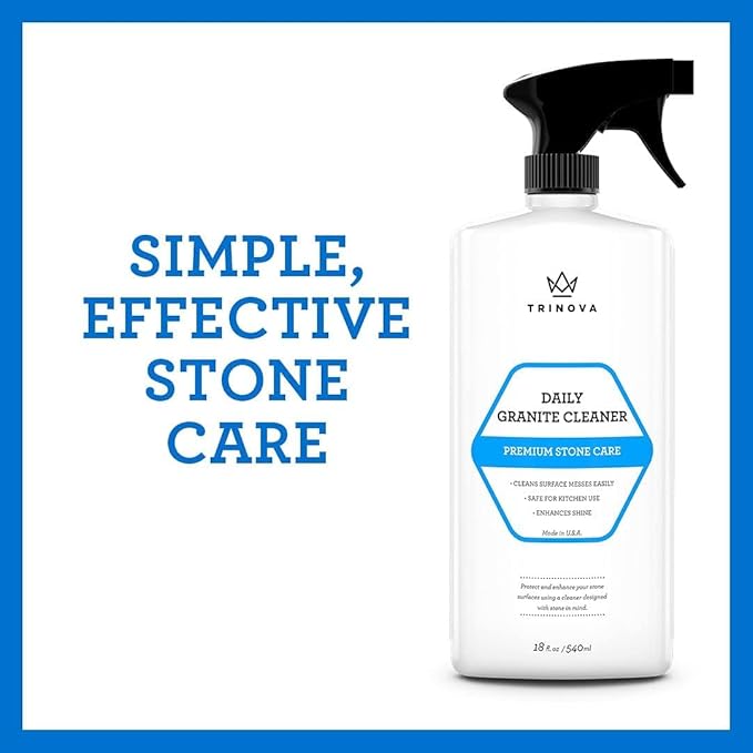 TriNova Granite Cleaner & Polish Gallon Refill for Daily Use - Made in USA, Enhances Shine, Streak-Less - for Counter-Tops, Marble, Stone, Bathroom Tile Kitchen, & Islands - 18 fl oz, 24PK