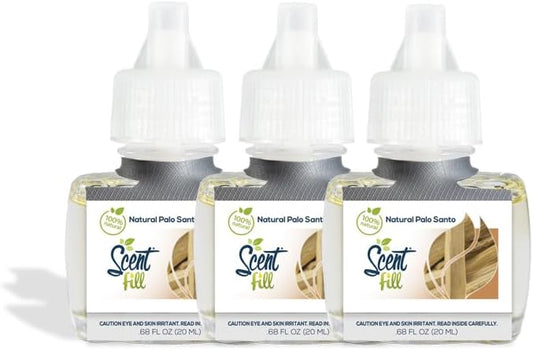 Scent Fill 100% Natural Palo Santo Plug in Air Freshener, Scented Oil Refills, 3 Refills