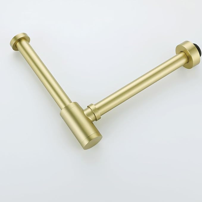 Brass Round Bottle P-Trap 1 1/4, Adjustable Basin Sink Waste Drain Trap Kit, Brushed Gold P Trap