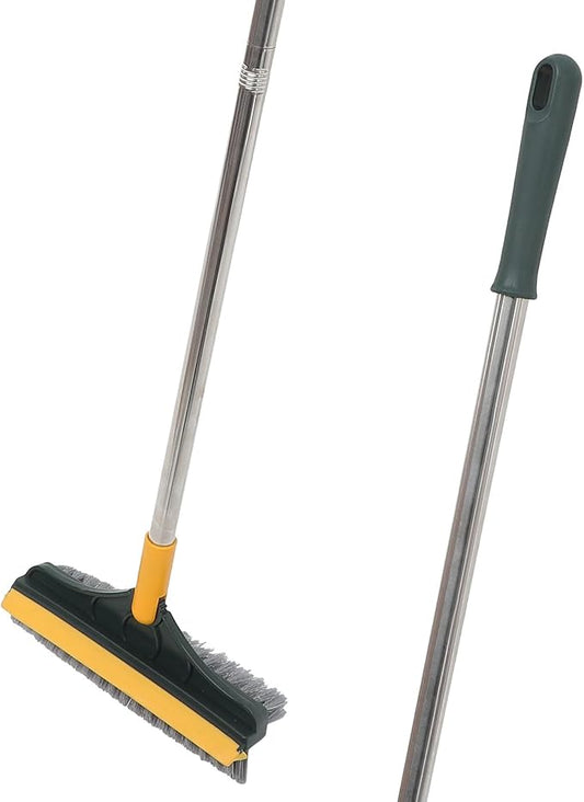 Upgraded Dual-Sided Bathroom Floor Scrub Brush with Long Handle, Tile and Grout Cleaning Brush for Shower and Corner Floors, Yellow-Green Non-Scratch Scrubber for Hard-to-Reach