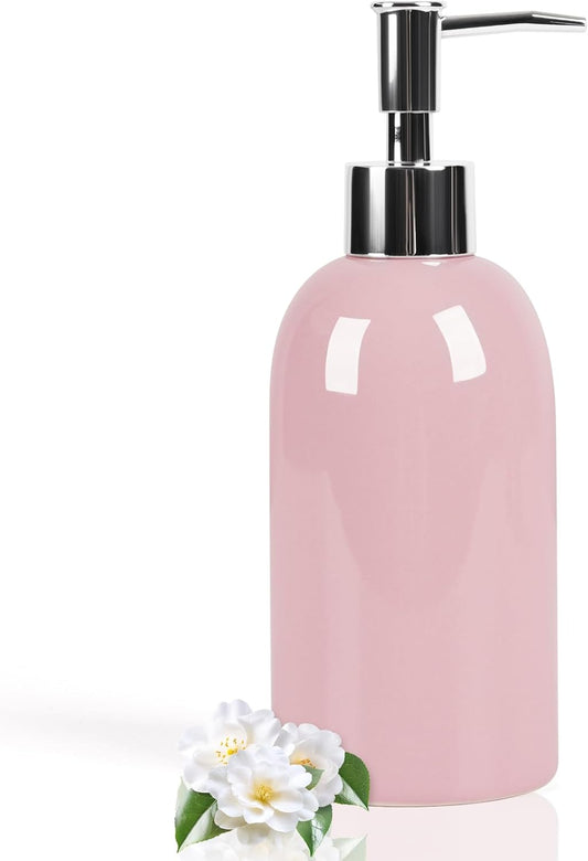 Natheeph 14OZ Ceramic Soap Dispenser Ceramic Soap Pump Dispenser Can Fill Liquid for Bathroom/Kitchen (Pink)