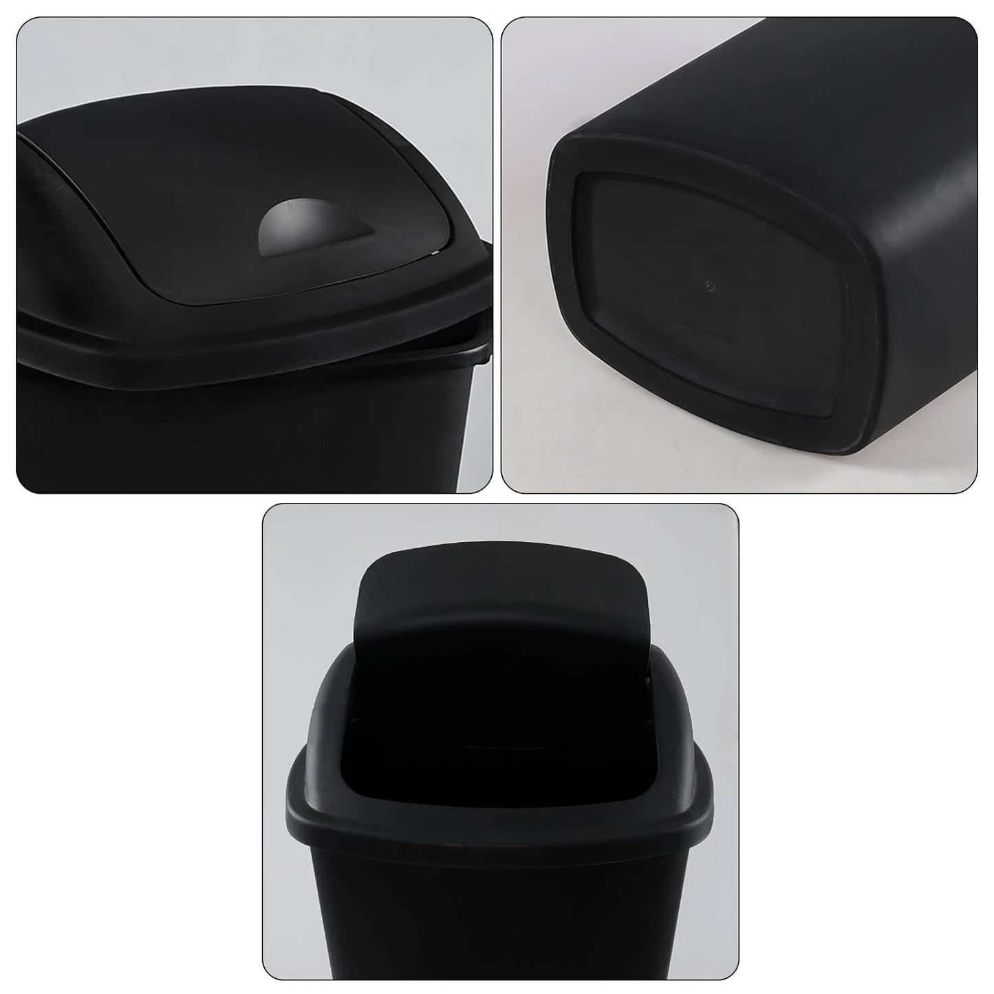 13 Gallon Plastic Trash Can with Swing Top Lid, 4 Packs Swing Lid Garbage Bins, Black