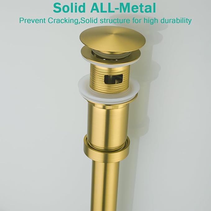 Brass Round Bottle P-Trap with Pop Up Drain Stopper with Overflow,1 1/4 Adjustable Basin Sink Waste Drain Trap Kit,Champagne Bronze P Trap