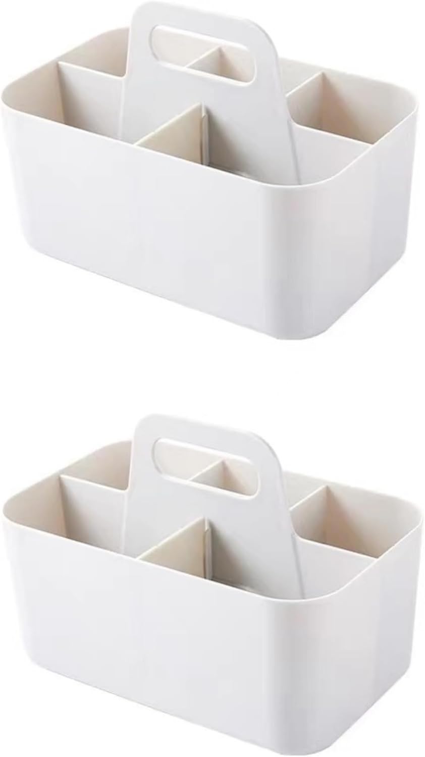 Feadily (2 Pack Plastic Shower Caddy Portable, Portable Basket with Handle Storage Organizer, Stackable 5 Compartments, 9.76" x 6" x 6.7", White