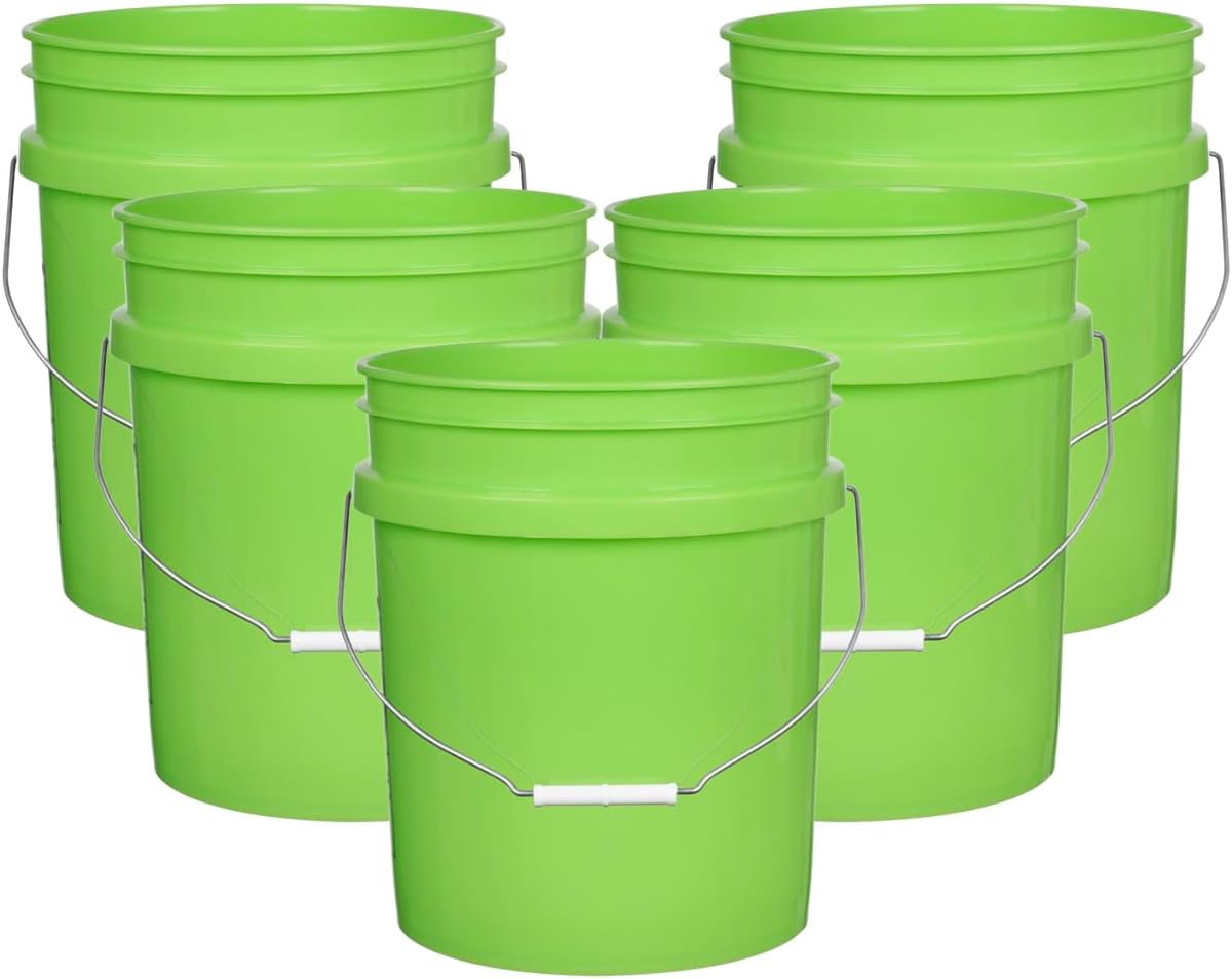House Naturals 5 Gallon Premium HPDE Plastic Bucket - Made in USA Food Grade Storage Container, BPA Free All Purpose Pail (5, Lime)