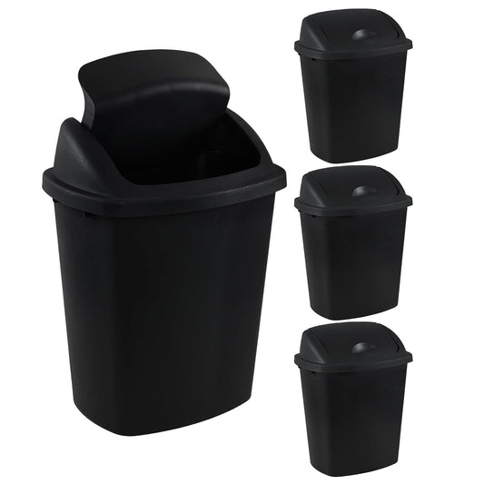6 Gallon Swing Top Trash Can Outdoor and Indoor Recycle Bin, Plastic Garbage Can with Swing-Lid, Black, 4-Pack
