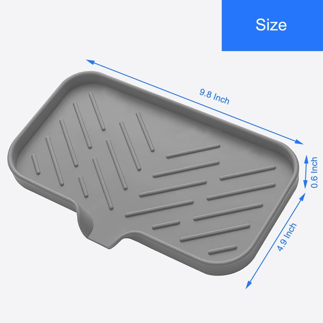 Sponge Holder for Kitchen Sink, Silicone Sponge Dish Tray with Drain Spout, Soap Dispenser Holder for Shower Bathroom (Grey, 9.8" x 4.9")