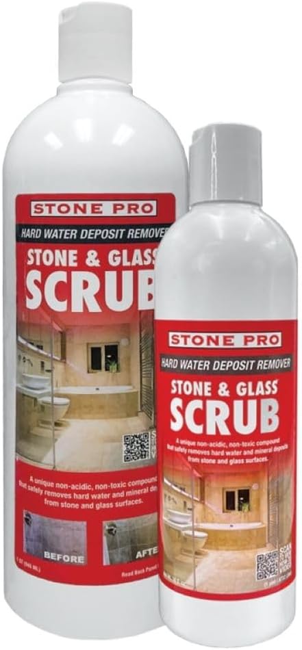 Stone Pro Stone and Glass Scrub - Hard Water Stain Remover - Remove Spots on Glass, Natural Stone, Quartz, & Metal Fixtures (Pint)
