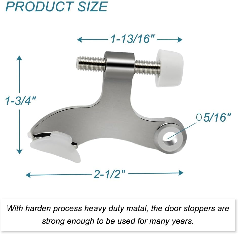 8 Pack Hinge Pin Brushed Nickel Door Stopper, Adjustable Heavy Duty Hinge Pin Door Stop with Rubber Bumper Tips
