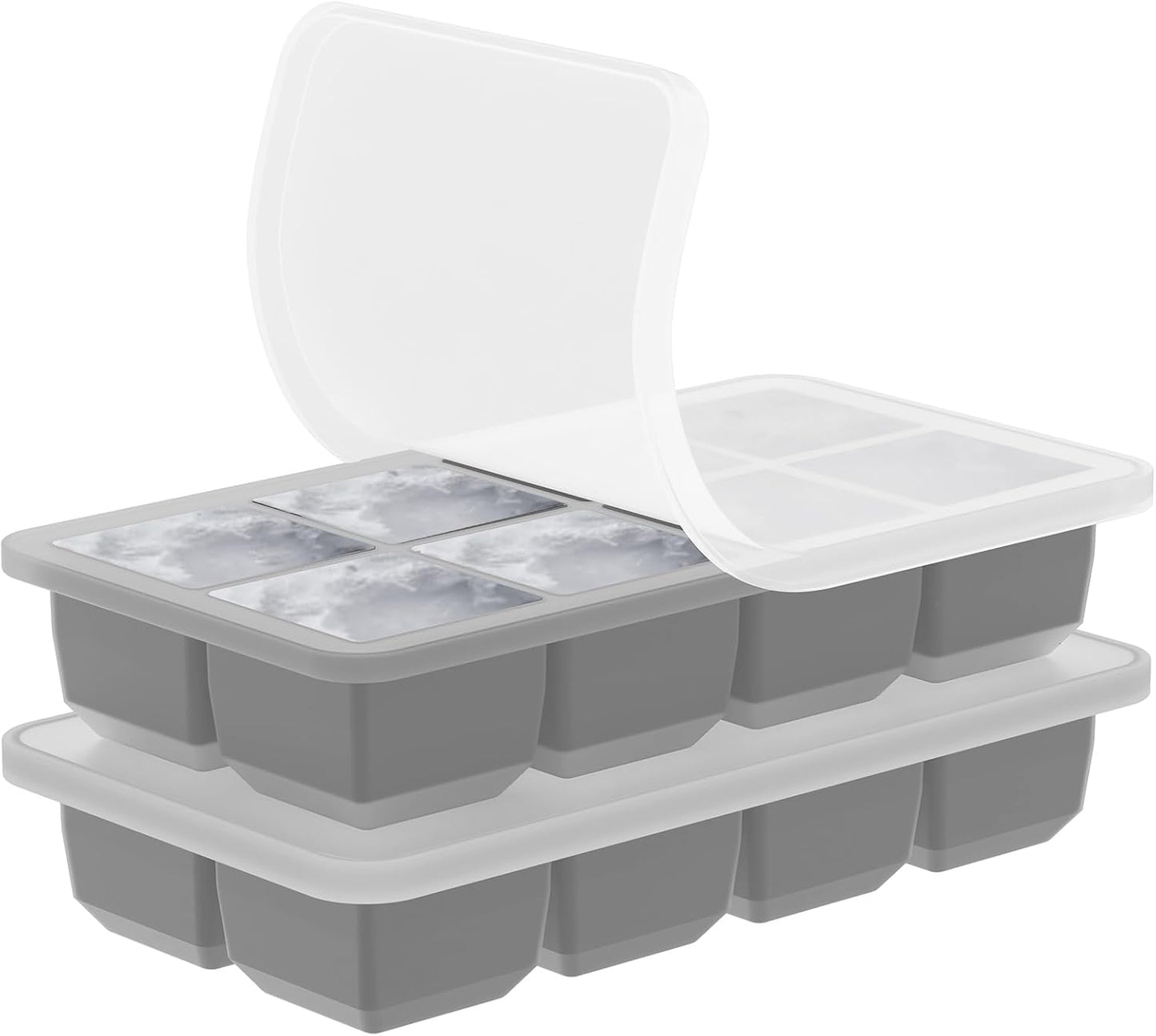 2 Pack Silicone 2 Inch Large Ice Cube Molds for Cocktails Wine Fruit and Bourbon Whiskey Easy Release Ice Cube Tray with Lid Ideal for Cold Drinks and Entertaining Gatherings (Grey)