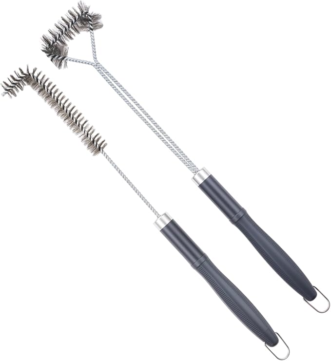 SUNRISE Fryer Brush with Long Handle (Stainless Steel with Plastic Handle, L and Single Brush)