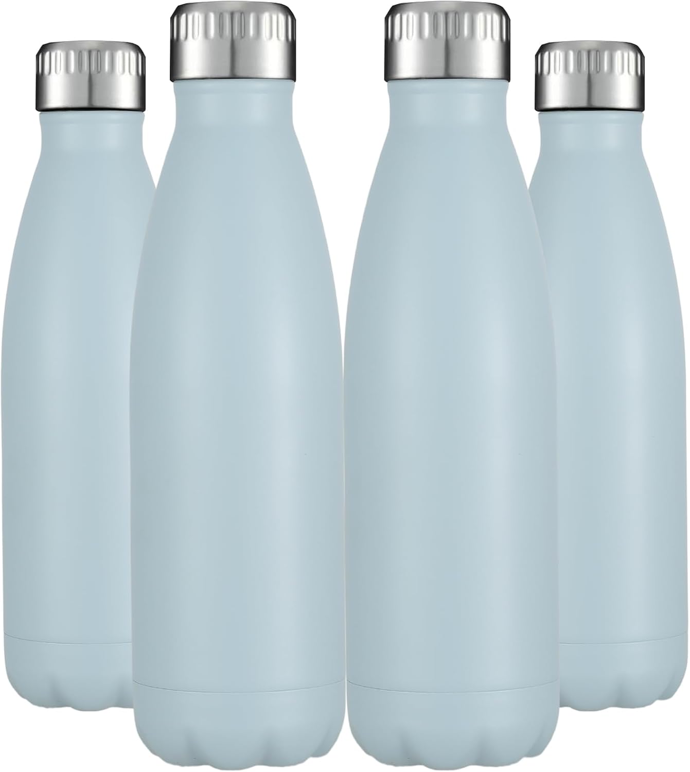 HASLE OUTFITTERS 17oz Stainless Steel Water Bottles Bulk, Vacuum Insulated Water Bottles Double Walled Reusable Metal Sports Water Bottles Keep Drinks Hot and Cold, Light Blue, 4Packs