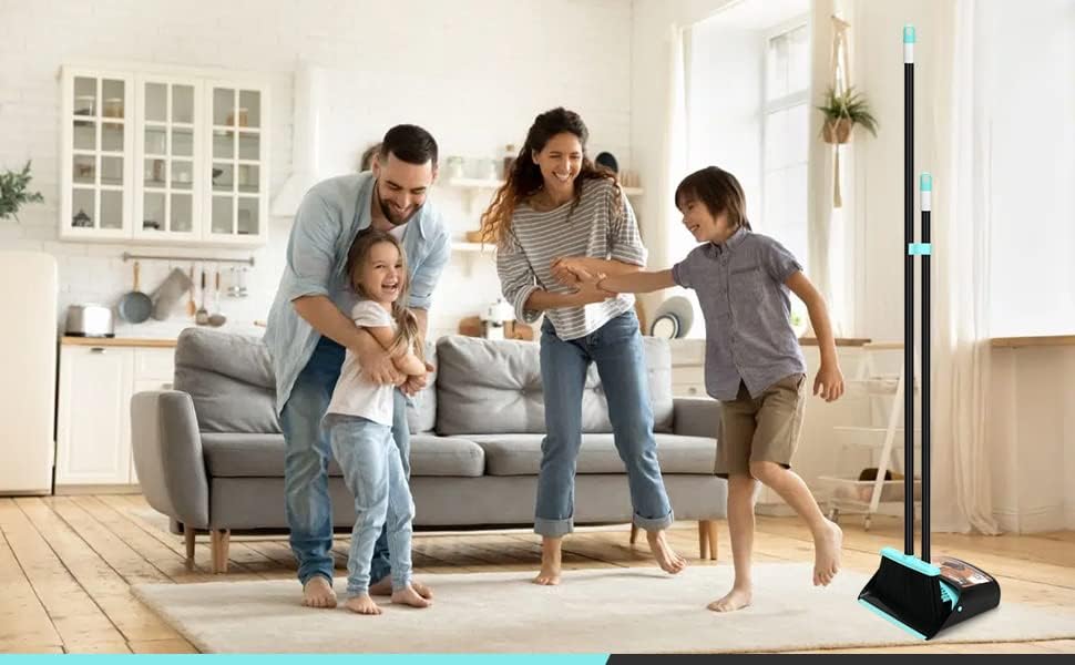 Broom with Dustpan Combo Set,Dust pan with Broom Combo Set,Standing Dustpan and Broom with 54” Long Handle for Indoor Lobby Office Kitchen Sweeping